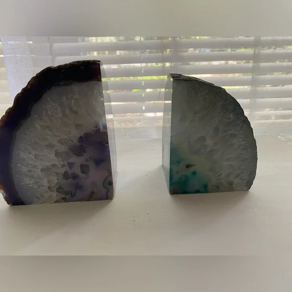 Natural Geode Bookends. Paperweights. Purple or blue agate pieces. Brazilian - Picture 8 of 16